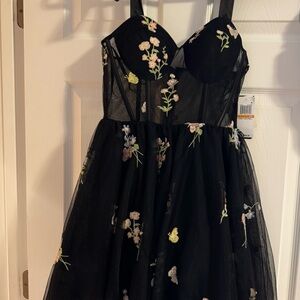 Floral Embroidered Black Dress